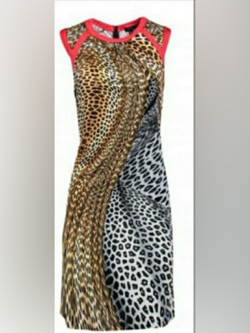 Etcetera silk blend Animal Print Dress with Red Trim /Belt